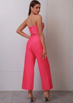 Add some sparkle to your party outfit with our Rhinestone Decor Bustier Top & Hollow Out Pants. Made with a hot pink bandage top and flared pants, this two-piece set is sure to turn heads. The rhinestone embellishments add a touch of glamour while the hollow out design adds a playful twist. Perfect for any celebration. Fabric: Slight Stretch Material: Polyester, Elastane Bandage Top, Flat Pant, Womens Clothing Patterns, Pants Fabric, Rhinestone Decor, Pant Length, Pencil Pants, Ankle Length Pants, Bustier Top