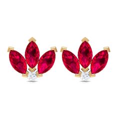 Product Details Adorn yourself with the enchanting beauty of these Flower Stud Earrings. The captivating flower design, crafted with precision, showcases the vibrant red hues of the marquise cut created rubies, accentuated by sparkling Diamond stones, creating a mesmerizing and elegant accessory. Product Information SKU SHP-EARRINGS0621110255 Length 7.5 mm Width 8.5 mm Height 3 mm Weight 1.66 gm (Approximate) LAB CREATED RUBY INFORMATION No.of Stones 6 Pieces Total Weight 1.44 Carat (Approximate Ruby Flower, Flower Stud Earrings, Sparkling Diamond, Flower Stud, Flower Earrings Studs, Elegant Accessories, Flower Studs, Marquise Cut, Sparkle Diamonds