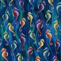 a painting of seahorses on blue water