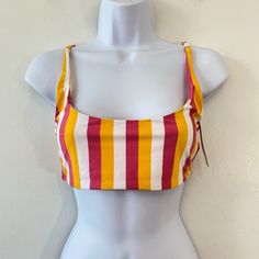 Pull On Bikini Top With Scoop Neck Front And Twist Back. Pink, Orange, And White Check Out My Closet For More Mix & Match Bikini Options! Pink Fitted Cropped Swimwear, Pink Crop Top With Adjustable Straps, Beach Bandeau Tube Top With Straps, Beach Season Tube Top With Adjustable Straps For Sunbathing, Adjustable Straps Tube Top For Beach Season Sunbathing, Bandeau Tops With Adjustable Straps For Beach, Adjustable Straps Tube Top For Sunbathing And Beach Season, Fitted Tube Top With Adjustable Straps For Poolside, Beachwear Tube Top With Adjustable Straps For Sunbathing