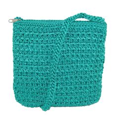 This handmade crochet nylon crossbody bag is so versatile. Whether you use this as a shoulder bag or a crossbody, it is certain to become a favorite! The lightweight styling with a crochet finish adds a fresh updated finish to this classic look. The interior features numerous pockets to keep you organized including 3 card slots, 2 slip pockets, and a zippered pocket. This would make a great gift for your loved one or a nice addition to your handbag collection. You can wear this while running err Green Summer Crochet Crossbody Bag, Everyday Green Crochet Crossbody Bag, Green Crochet Crossbody Bag For Summer, Turquoise Summer Shoulder Bag For Everyday Use, Green Crochet Crossbody Bag For Travel, Turquoise Rectangular Casual Shoulder Bag, Green Crossbody Crochet Bag For Beach, Green Crossbody Crochet Travel Bag, Nylon Crossbody Bag