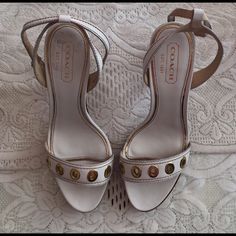 Final Priceno Offers Acceptednew Authentic Coach White Sandals Heels. These Buckle Up Around Your Ankle. Paid $284 Including Tax. Never Worn. Heel Height Is Approx 4 Inches. Platform Is Approx 1/2-3/4 Inches Coach Heels With 4-inch Heel For Spring, Coach White Sandals For Spring, Luxury Coach Sandals For Spring, Elegant Coach Heels With 4-inch Heel, Elegant Coach Sandals For Spring, Elegant Coach High Heel Shoes, Elegant Coach Heels With Padded Heel, Coach High Heel Sandals For Party, Coach High Heel Party Sandals