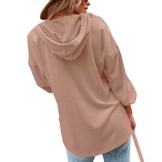 Khaki Button Oversize Pullover Hoodie Casual Hoodie With Buttons For Fall, Casual Fall Hoodie With Buttons, Casual Hooded Hoodie With Buttons, Casual Buttoned Hoodie, Oversized Hooded Solid Color Tops, Hooded Solid Color Top For Fall, Fall Hooded Top With Solid Color, Fall Oversized Top With Adjustable Hood, Fall Solid Color Hooded Top