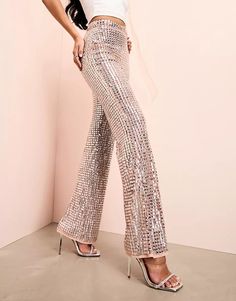 ASOS LUXE square sequin pants in pink | ASOS Glamorous Embellished Bottoms For Evening, Embellished Stretch Bottoms For Evening, Stretch Embellished Bottoms For Evening, Chic Embellished Pants For Party, High Waist Embellished Pants For Party, Embellished Bottoms For Evening Parties, Embellished Bottoms For Evening Party Season, Embellished Bottoms For Evening And Party Season, Embellished Evening Bottoms For Party Season