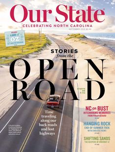 the front cover of our state magazine, featuring an old car driving down the road