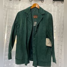 Nwt Stan Herman Studio Suede Leather Coat Jacket Sz Xl Lined Green Fall Sport Coat With Button Closure, Green Leather Jacket For Work With Long Sleeves, Green Sport Coat With Button Closure For Fall, Green Sport Coat For Fall, Green Long Sleeve Leather Jacket Casual Style, Casual Green Leather Jacket For Work, Green Leather Jacket With Pockets For Work, Casual Green Long Sleeve Leather Jacket, Vintage Green Outerwear With Snap Buttons