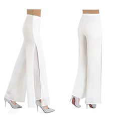 The Women's Wide Leg Summer Pants is exactly how style is defined. These fun high-waisted pants are versatile pants for women that can Take Your Style To The Next Level. If you want to break from your usual go-to styles this summer season then wide-leg pants will offer you a ton of options. It allows you to amplify your casual style preferences. Available in a range of sizes from petite to plus, these casual pants are trendy trousers for all occasions. Beautifully designed wide-leg pants that pu Versatile High Waist Stretch Dress Pants, Trendy Stretch Wide Leg Full-length Pants, Fitted White Bottoms With Split Design, White Fitted Bottoms With Split Design, Casual Stretch Pants With Split Design, Trendy High Waist Bottoms With Split Design, Trendy Non-stretch Dress Trousers, Trendy High-waist Bottoms With Split Design, Versatile Non-stretch High-waisted Pants