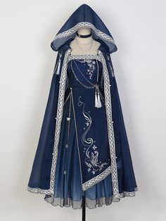 Dreamy Starry Night Dark Blue Butterfly Embroidery Long Dress + Cloak Set with Chains Cape Set, Dress Cape, Textil Design, Chique Outfits, Fantasy Dresses, Fantasy Gowns, Fairytale Dress, Cape Dress, Fantasy Dress