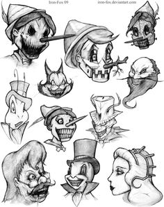 some creepy clowns with different facial expressions