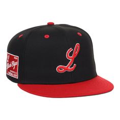 Louisville Black Caps NLB Flip Fitted Ballcap - Ebbets Field Flannels Six-panel Fitted Hat With Logo Patch For Sports Events, Sports Baseball Cap With Logo Patch, Six-panel, Six-panel Baseball Cap With Logo For Sports Events, Collegiate Streetwear Trucker Hat With Curved Brim, Collegiate Trucker Hat With Curved Brim For Streetwear, Collegiate Style Trucker Hat With Curved Brim For Streetwear, Hip Hop Black Fitted Hat With Embroidered Logo, Sporty Fitted Hat With Logo Patch And Flat Bill, Black Flat Brim Baseball Cap For Baseball Season