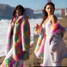 You are your own rainbow! This Rainbow Festival jacket will be perfect for any Festival and fun outdoor activities! :) This coat will be handmade for you in San Francisco. FEATURES: ♦ reversible! You get 2 looks in 1 coat. ♦ a hood ♦ 2 big pockets on the fur side (big enough to carry a bottle of water or even champagne - depends on your essentials) ♦ 2 zipped pockets on the lining side. Never lose anything again :) (can fit a phone of any size.) ♦ 5 hooks for closure It usually takes about 3 wee Burning Man Clothing, Rainbow Festival, Boho Coat, Burning Man Costume, Fun Outdoor Activities, Festival Jacket, Burning Man Outfits, Man Clothing, Burning Man