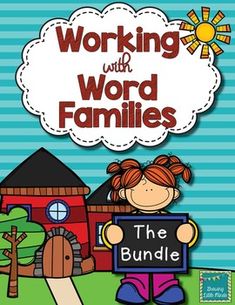 a book cover with the words working with word families on it and a girl holding a sign