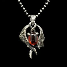 Retro Domineering Dragon Wings Red Zircon Pendant Dragon Wings, Ball Chain, Style Retro, Silver Fashion, Silver Jewelry, Silver Necklace, 925 Sterling Silver, Carving, Pendant Necklace