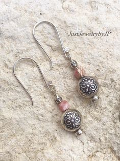 Pink Boho Southwest Hill Tribe Silver Drop Earrings