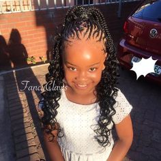 Easy Braid Styles For Black Girls Kids, Braids With Curls For Kids, Braided Hairstyles For Black Hair Kids, Quick Braided Hairstyles For Black Kids, Kids Box Braids Styles, Kids Goddess Braids, Fake Hair Braids, Girls Braided Hairstyles Kids, Kids Hairstyles For Wedding