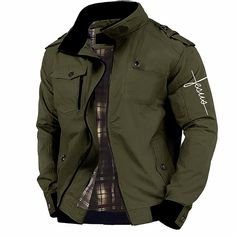 Season:Winter,Fall; Fabric:100% Cotton; Sleeve Length:Long Sleeve; Gender:Men's; Style:Casual; Occasion:Sports Outdoor,Camping  Hiking; Fit Type:Regular Fit; Function:Comfy,Tactical,Thermal Warm; Pattern:Graphic,Letter Printed,Jesus; Design:Zip Front,Side Pockets; Neckline:Standing Collar; Outerwear Type:Jacket,Coat,Bomber Jacket; Listing Date:09/02/2024 Military Style Hiking Outerwear With Multiple Pockets, Military Outerwear With Multiple Pockets For Hiking, Military Style Outerwear For Hiking With Multiple Pockets, Khaki Techwear Windbreaker For Winter, Khaki Hiking Outerwear With Side Pockets, Khaki Techwear Outerwear For Cold Weather, Khaki Windbreaker With Pockets For Cold Weather, Khaki Utility Jacket For Outdoor Activities In Winter, Khaki Utility Jacket For Winter Outdoor Activities