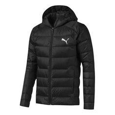 PUMA Pwrwarm Packlite Down Jacket 'Black' 580902-01 Winter Sportswear Puffer Jacket For Outdoor, Sportswear Puffer Jacket For Outdoor Activities, Black Puffer Jacket For Winter Outdoor Activities, Black Windproof Sportswear Outerwear, Black Sportswear Windbreaker For Winter, Black Waterproof Hooded Jacket For Sports, Winter Sports Puffer Jacket With Long Sleeves, Sporty Black Hooded Jacket For Cold Weather, Functional Black Hooded Winter Jacket