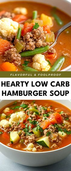 Image for Hearty Low Carb Hamburger Soup Healthy Vegetable Beef Soup Low Carb, Hamburger Soup Keto Low Carb, Hamburger Soup Healthy Low Carb, Low Carb Hamburger Soup Recipes, Low Carb Crock Pot Recipes Soup, Keto Vegetable Beef Soup Low Carb, Paleo Hamburger Soup, Hearty Keto Soup, Low Carb Soup Recipes Crock Pots