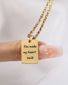 Beautifully made and personalized message necklace. Perfect gift for your daughter, granddaughter, your son or husband  .  Crafted with care and imbued with personal meaning, our unisex handwritten necklace captures the essence of individuality. Each delicate pendant is meticulously inscribed with a cherished message, name, or date, creating a timeless keepsake that speaks directly to the heart. As unique as the wearer themselves, this elegant accessory serves as a reminder of love, connection, Handwritten Necklace, Son Necklace, Soulmate Necklace, Granddaughter Necklace, Message Necklace, Delicate Pendant, Love Connection, To My Son, Gift For Bride