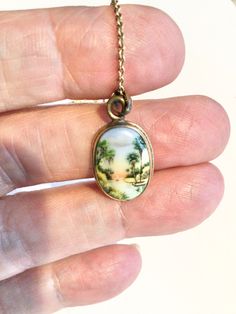 Rare vintage Florida Olive commons hand painted porcelain Florida landscape necklace signed by 1838plantation on Etsy Florida Landscape, Moving To Miami, House Of Commons, Coconut Grove, Vintage Florida, Tiny Hand, Painted Porcelain, Hand Painted Porcelain, Porcelain Painting