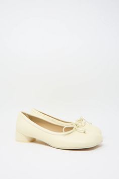 MM6 - Ballet Shoe in Cream | Oroboro Store • Luxury Boutique • New York, NY Leather Ballet Flats With Bow For Spring, Cream Leather Ballet Flats For Work, Leather Ballet Flats With Bow For Office, Low Heel Ballet Flats With Bow For Work, Spring Ballet Flats With Bow And Square Toe, Spring Ballet Flats With Sculpted Heel, Spring Cream Ballet Flats For Workwear, Ballet Shoe, Textile Wall Hangings