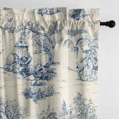 archamps toile blue drapery by 6ix tailors arc clg blu pp 20108 pr 1 Chinoiserie Curtains, Kitchen Curtain Designs, French Country Curtains, Toile Curtains, Styl Shabby Chic, Tab Curtains, No Sew Curtains, Country Curtains, Kraf Diy