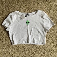 Never Worn! Size L But Would Fit A M Too White Basic Crop Top T-shirt, White Crew Neck Crop Top For Spring, White Basic Crop Top For Summer, White Cropped Casual Tops, Basic White Crop Top For Summer, White Cropped Top With Relaxed Fit, White Cropped Top Relaxed Fit, White Fitted Basic Top, Basic Fitted White Tops