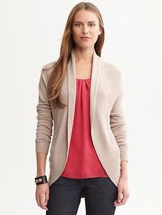 Cocoon ribbed cardigan | Banana Republic Fall Ribbed Cardigan For Layering, Ribbed Cardigan For Fall Layering, Chic Tops With Ribbed Collar For Layering, Cozy Collared Top For Workwear, Casual Cardigan With Ribbed Neckline For Fall, Cozy Ribbed Outerwear For Work, Fall Ribbed Collared Cardigan, Elegant Tops With Ribbed Collar For Fall, Collared Ribbed Sweater For Spring