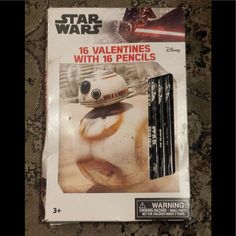 a package of star wars valentine's with 16 pencils