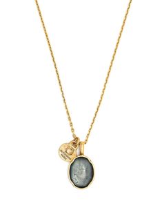 Gold-plated brass Talisman cabochon necklace from GOOSSENS featuring lobster claw fastening, adjustable-length chain, hanging blue oval pendant and engraved charm. Cabochon Necklace, 24kt Gold, Oval Pendant, Necklace Gold, Sale Design, Lobster Claw, Womens Jewelry Necklace, Bags Designer, Fashion Branding