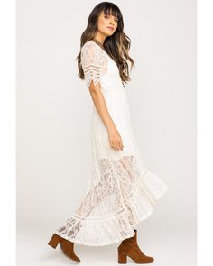 Shyanne Women's Ivory Lace Button Down Hi-Lo Maxi Dress, Ivory