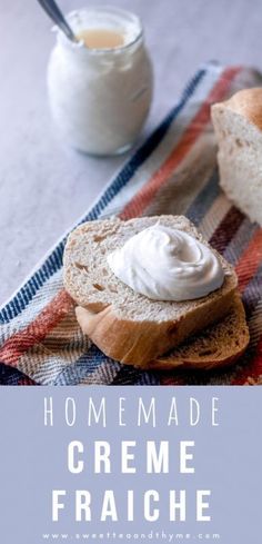 homemade creme in bread on a plaid table cloth