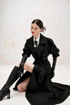 Women's Gaia Overcoat Flared Burlap Ankle Length Trench Coat S/M/L Black MEAN BLVD Chic Pea Coat With Belted Cuffs For Formal Occasions, Chic Formal Pea Coat With Belted Cuffs, Formal Long Wool Coat With Belted Cuffs, Elegant Wool Outerwear With Belted Cuffs, Chic Wool Coat With Belted Cuffs For Formal Occasions, Chic Formal Wool Coat With Belted Cuffs, Chic Wool Coat With Belted Cuffs For Office, Elegant Pea Coat With Belted Cuffs And Long Sleeves, Evening Wool Long Coat For Fall