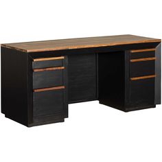 an office desk with two drawers and one drawer on the top, in black wood