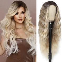 Ombre Blonde Wigs For Women 30 Inch Long Wavy Wig Glueless Middle Part Curly Wavy Wigs Natural Looking Heat Resistant Synthetic Wig Long Wavy Wig, Blonde Wigs, Wavy Wigs, Ombre Blonde, Wavy Wig, Ombre Wigs, Middle Part, Blonde Wig, Blonde Ombre