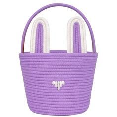 a purple basket with two white handles