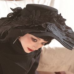 An elegant hat with a wide, drooping brim that gives it the look of a seductive black magician. The design decorated with feathers has a heretical atmosphere. Try wearing black to create a mysterious charm. 
 
 
 Size 
 
 FREE size 
 
 Head circumference: 56-58cm 
 Brim: 15cm 
 Depth: 8.2cm 
 
 
 
 
 Material 
 
 Wool Black Formal Winter Costume Hat, Formal Black Winter Costume Hat, Formal Black Costume Hats For Winter, Winter Formal Black Costume Hats And Headpieces, Elegant Halloween Fascinator, Black High Crown Felt Hat For Winter, Winter High Crown Black Felt Hat, Gothic Black Hat For Fall, Elegant Black Costume Hat