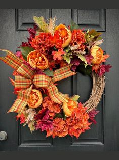 Burnt Orange Peony & Hydrangea Wreath for Fall Orange Wreaths, Peony Wreaths, Orange Peony, Wreath For Fall, Welcoming Entryway, Orange Wreath, Peonies Wreath, Hydrangea Wreath, Artificial Wreath