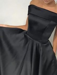 A-Line Evening Gown Elegant Black Dress Plus Size Party Wear Cocktail Party Court Train Sleeveless Off Shoulder Pocket Satin with Pleats Plus Size Party Wear, Black Dress Plus Size, Plus Size Party, Gown Elegant, Elegant Black Dress, Evening Gowns Elegant, Dress Plus Size, Evening Gown, Cocktail Party