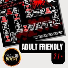 an adult friendly poster with the date and times for each event in red on black