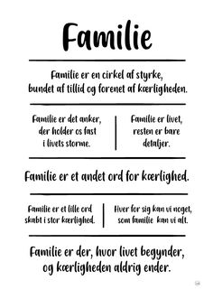 a black and white poster with the words family written in different font styles on it