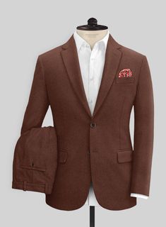 Invest in a sophisticated charm by wrapping our Naples Chestnut Tweed Suit, crafted from pure wool material, which gives off thick, dense, soft textures while blending a lavish spirit to elevate the feel with an attractive brown solid finish. Taking on the vintage aesthetics that genuinely boost the stylish accents with a carved silhouette highlights the impeccable tailoring to arise at elegant venues and destination weddings. 
 
 Look Includes  Naples Chestnut Tweed Fabric  Two Button Jacket St Tailored Brown Suit With Long Sleeves, Classic Brown Suit With Long Sleeves, Classic Brown Long Sleeve Suits, Brown Long Sleeve Suit With Pressed Crease, Brown Suits With Pressed Crease, Classic Tailored Brown Blazer, Tailored Classic Brown Blazer, Brown Single Breasted Suit With Suit Collar, Tailored Brown Blazer