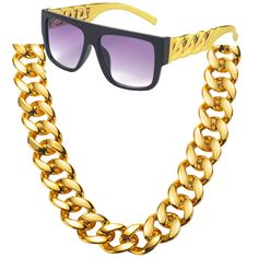 PRICES MAY VARY. Hip Hop costume Kit: You will get 1 pair of gold frame 80s retro sunglasses, 1 piece of faux Large Gold Chain, the affordable combination and exquisite style make you easily become an appealing presence at 80s or 90s themed parties. Rapper Hip Hop DJ Glasses: Hippie style glasses consist of plastic frame and polycarbonate lens, lightweight and durable to use. lens width is 2.24 inches, lens height is 1.77 inches, the bridge is 0.47 inches, and arm measures 4.92 inches, suitable Trendy Metal Glasses Chain, Trendy Party Glasses Chains With Gold Chain, Trendy Gold Chain Glasses Chain For Parties, Trendy Gold Chain Link Glasses Chains, Gold Metal Glasses Chain For Party, Trendy Metal Glasses Chains With Gold Chain, Trendy Gold Glasses Chain As Fashion Accessory, Trendy Gold Glasses Chains For Fashion, 90s Hip Hop Costume