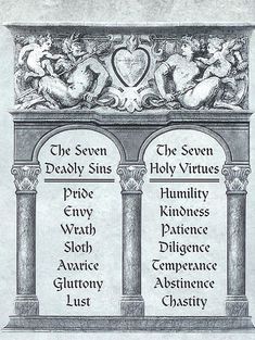 the seven deadly sin's and their names in an old style book cover,