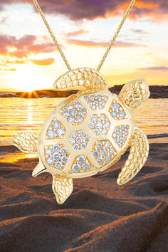 14K Yellow Gold Sea Turtle Slide with 1 Carat (total weight) of Pavé Set Diamonds. The Chain, 1 Carat, Diamonds, Yellow Gold