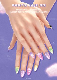 the hands are decorated with hearts, stars and bows on their nails for nail art