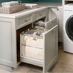 a washer and dryer sitting next to each other in a room with green walls