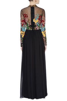 Shop for Huemn Black Embroidered Gown for Women Online at Aza Fashions Festive Floral Embroidered Evening Dress For Gala, Festive Gala Evening Dress With Floral Embroidery, Festive Floral Embroidery Evening Dress For Gala, Festive Evening Maxi Dress With Floral Embroidery, Party Gown With Floral Applique Maxi Length, Floor-length Floral Applique Maxi Dress For Party, Festive Floral Embroidered Maxi Dress For Party, Festive Floral Embroidered Evening Maxi Dress, Floor-length Embroidered Dress With Sequins For Party