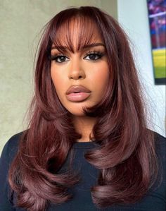 Cherry Red On Black Hair, Sweetie Hairstyles, Cooper Hair Black Women, Copper Hair Black Women, Nomi Aesthetic, Auburn Hair Black Women, Cherry Chocolate Hair, Hair Color On Black Women, Hair Color Black Women