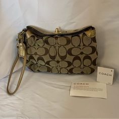 Coach Signature Wristlet/Clutch Note The Imperfections On The Metal Turn Locks New With Tags- Tags Fell Off Bags Coach, Wristlet Clutch, Coach Bags, Clutches, Bag Lady, Im Not Perfect, White Gold, Tags, Women Shopping